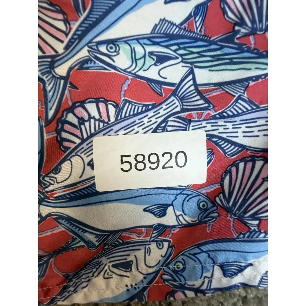 Vineyard Vines Swim Trunks Mens 36 Red Fish Print Lined Shorts Drawstring